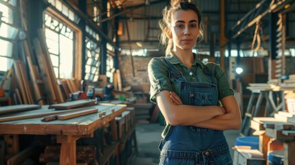 Fototapeta premium The woman in carpentry workshop