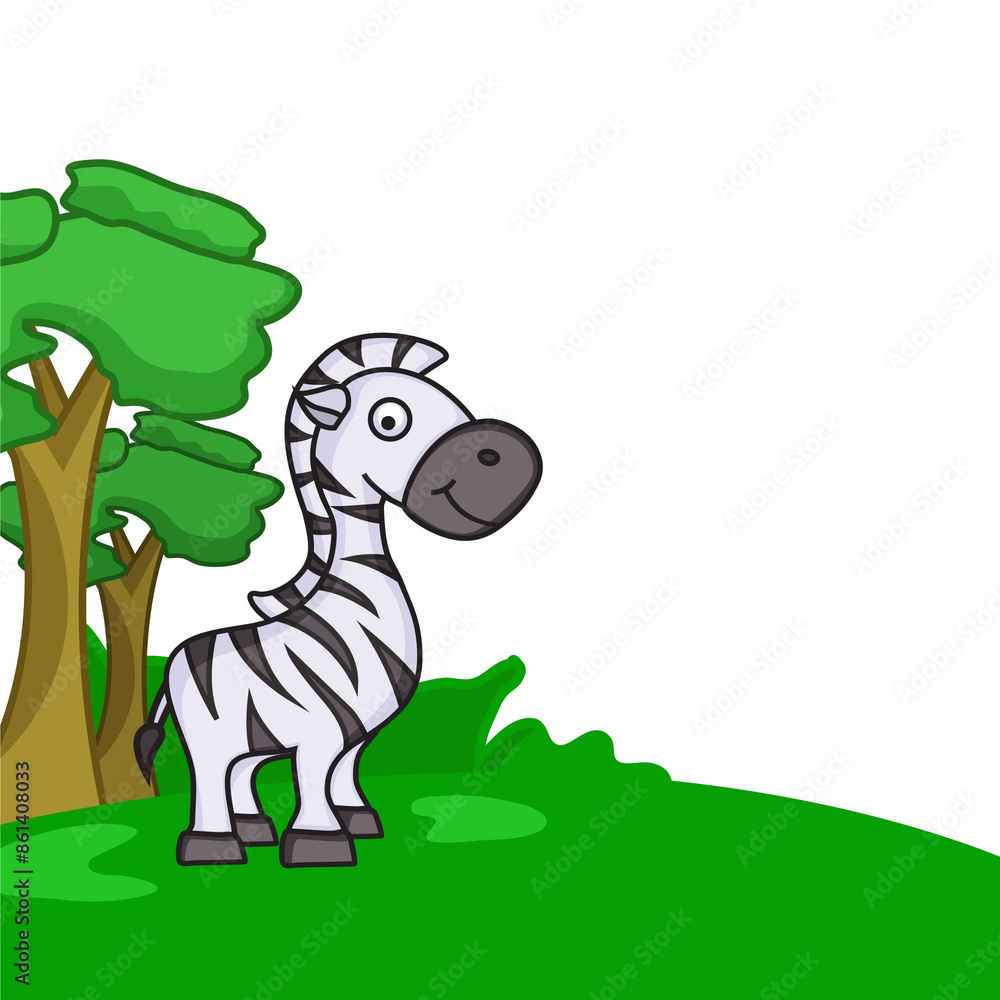 Canvas Prints cartoon cute zebra standing on nature view and png background.