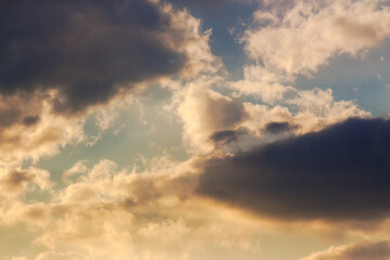 cloudy weather meteorology background. cumulus clouds on the blue sky blown by the wind. air pressure change