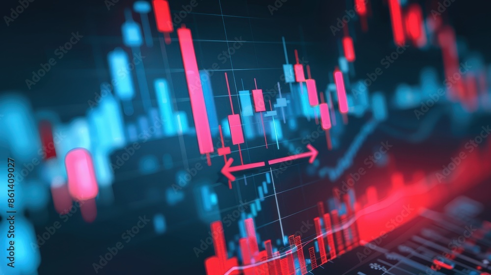 Poster displays a digital stock market chart with candlestick patterns, a horizontal trend line, and a down