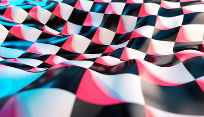 Obraz premium A dynamic and colorful abstract wave pattern with checkered design creating a visually captivating and energetic composition