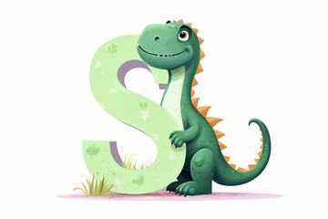 Colorful dinosaur letter S for kids isolated on white background, funny cartoon dino alphabet, creative font design for children education in school, preschool and kindergarten