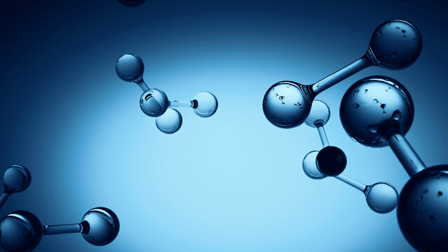 Molecules float in blue blank space