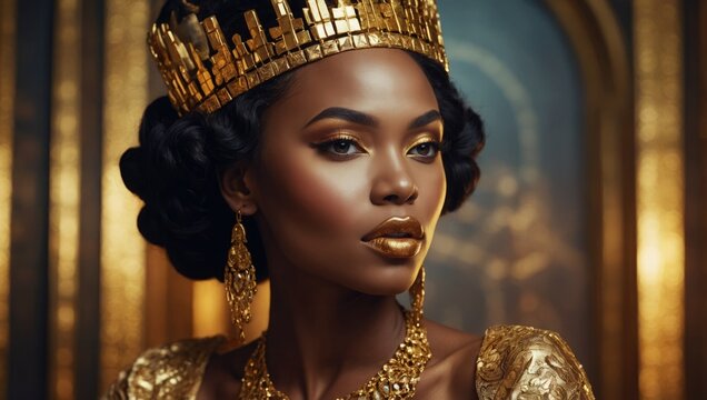 beautiful african american queen in a golden crown