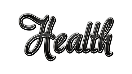 black metal 3d design of word Health on white background.