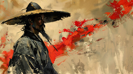 Fototapeta premium Abstract ink drawing of a samurai. Japanese style art.