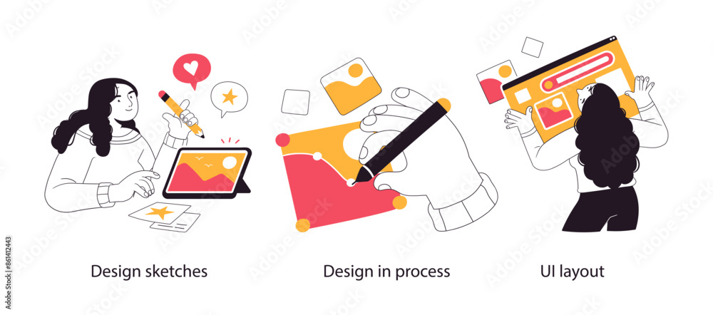 Sticker website design and development- set of business concept illustrations. visual stories collection