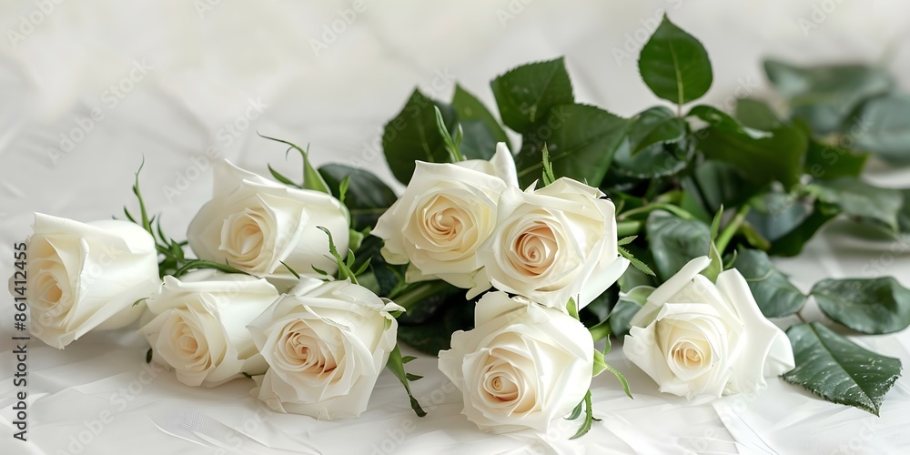 Aufkleber designing a website header with a white rose bouquet on a white background. concept website header d
