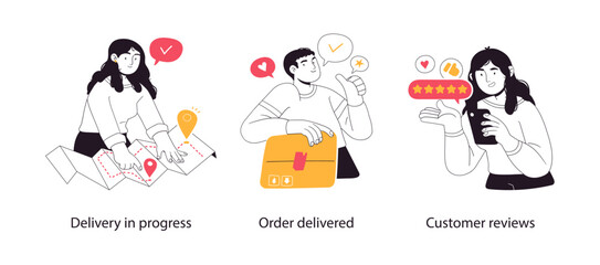 Online shopping and E-commerce. Delivery concept set. Visual stories collection