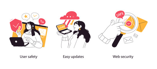 Data privacy, information protection and control technologies - set of business concept illustrations. Visual stories collection.