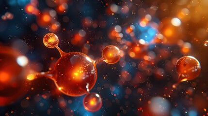 Trendy scientific abstract background with bubbles in shape of chemical or biological molecules. Generative AI