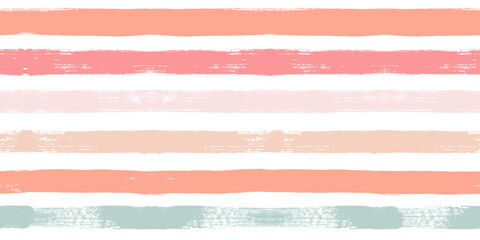 Hand drawn vector stripes pattern seamless. Pink, orange and green girly stripe background, pastel brush strokes, cute baby paintbrush line backdrop
