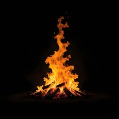 A small campfire on a black background