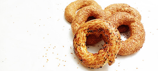 Turkish snack kandil bagel on white background
