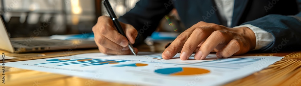 Poster corporate insurance solutions presentation with charts and data explaining key concepts