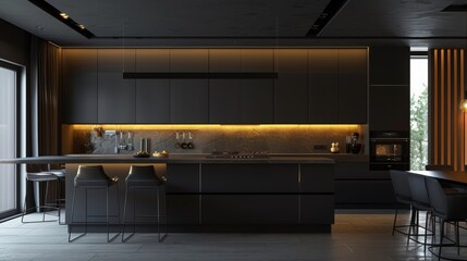dark kitchen design , matte black kitchen