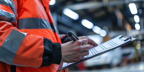 Controlling project. Young male technician taking notes