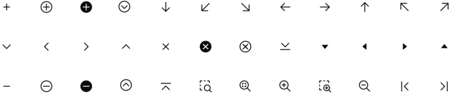 Arrows icon set. Essential UI Icons Set in Filled Style. The set consists of essential and commonly-used icons that every UI designer needs. Collection of arrows.