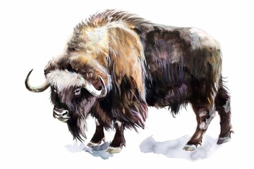 Watercolor Illustration of Musk Ox Symbolizing Strength and Resilience