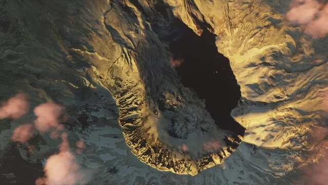 Top aerial shot at sunset Mount Saint Helens in Washington. United States
