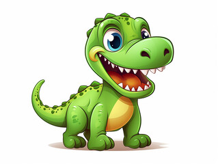 Vector cartoon green dinosaur on white background