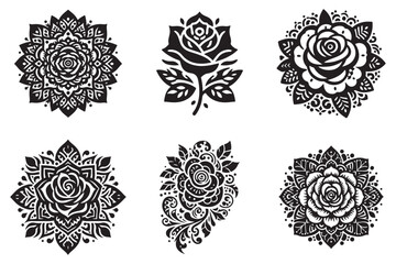 a simple rose mandala design silhouette style with white background