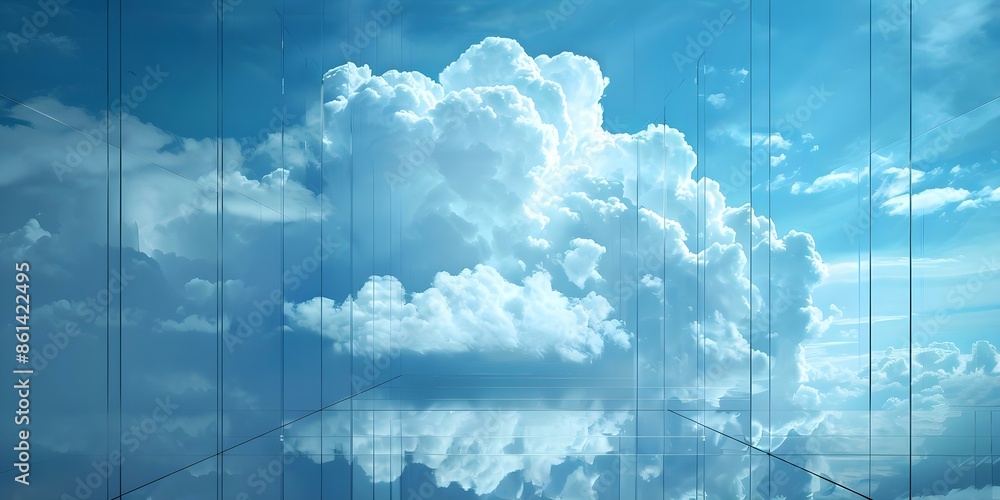 Poster transitioning data from on-premises servers to cloud storage. concept on-premises servers, cloud sto