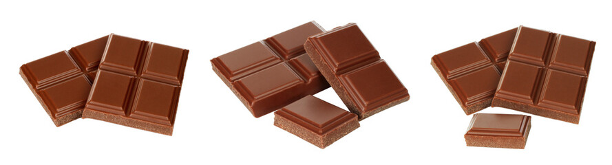 Set of Broken Chocolate Bars, isolated on transparent background