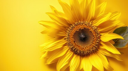 Obraz premium A close-up of a sunflower in full bloom, with its vibrant petals contrasting beautifully against the yellow background