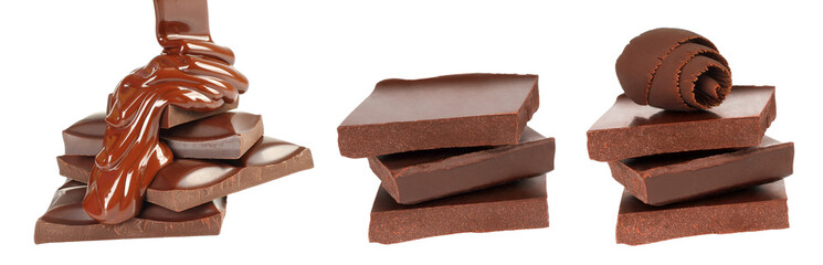 Set of Broken Chocolate Bars, isolated on transparent background