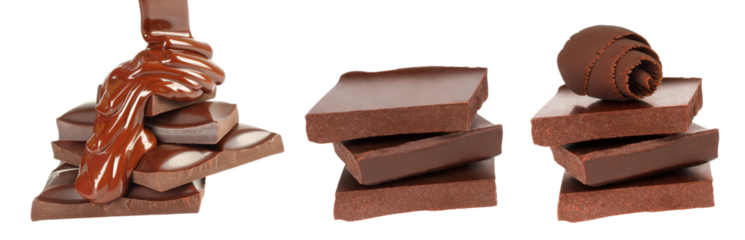 Set of Broken Chocolate Bars, isolated on transparent background