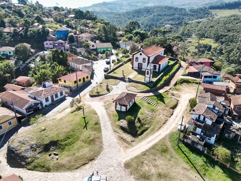Aerial view of the Nossa Senhora da Conceicao Mother Church in Conceicao do Ibitipoca, Brazil