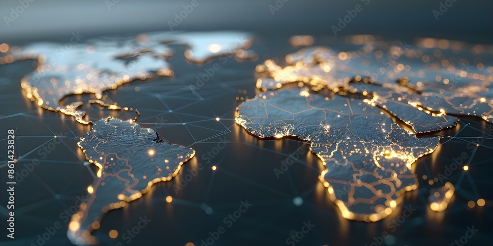 Poster digital world map with glowing connections symbolizing global connectivity in visually striking imag