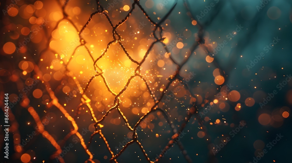 Poster electrifying web of sparks high voltage electric current passing through wire mesh