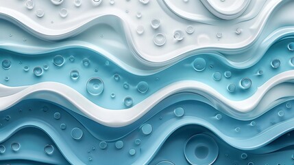 Blue and white wave pattern with bubbles