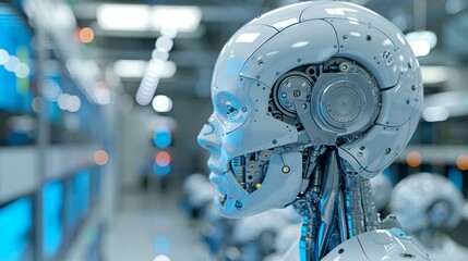 Fototapeta premium Robot head blue light