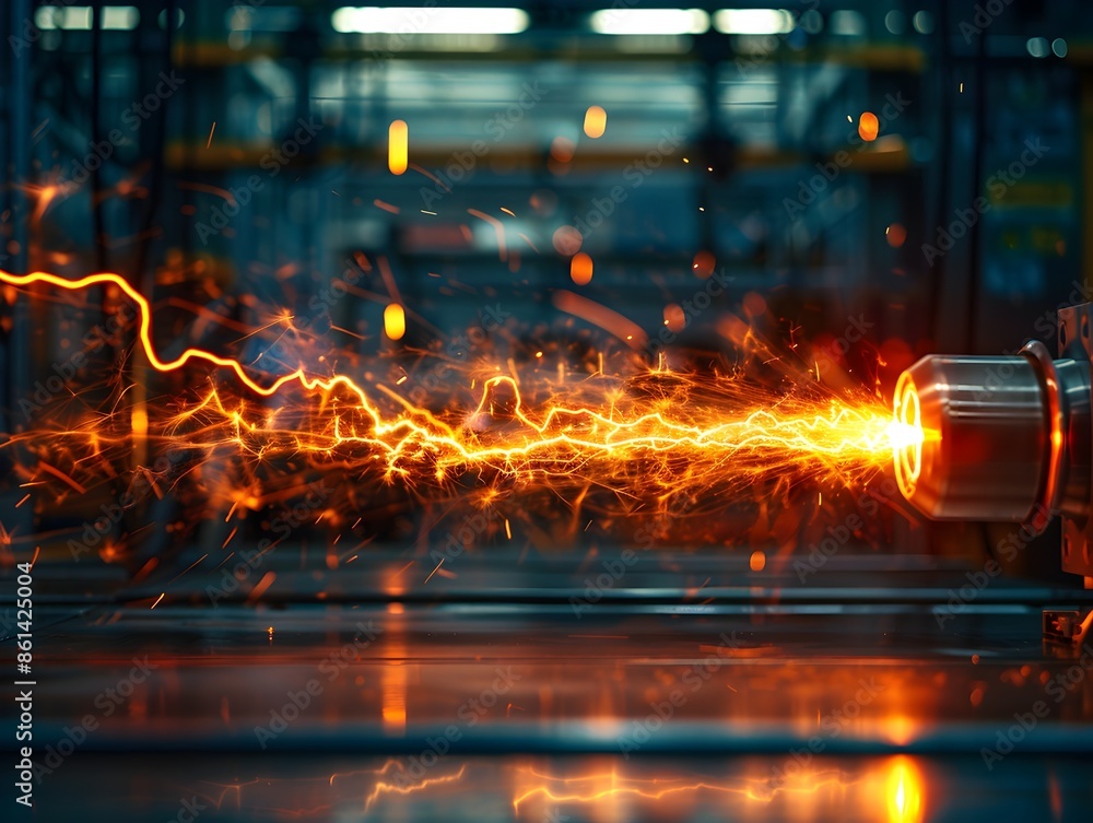 Poster vivid electric current arc sparking between two points in a laboratory setup