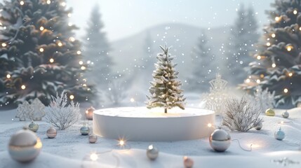 Festive Winter Scene with Christmas Tree