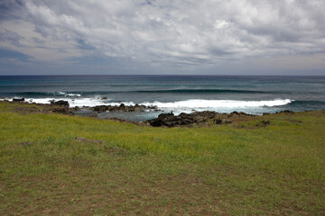 Easter Island landscape on a sunny autumn day