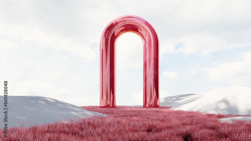 Poster fantasy world, futuristic fantasy image. 3d render of surreal landscape with water and colorful sand