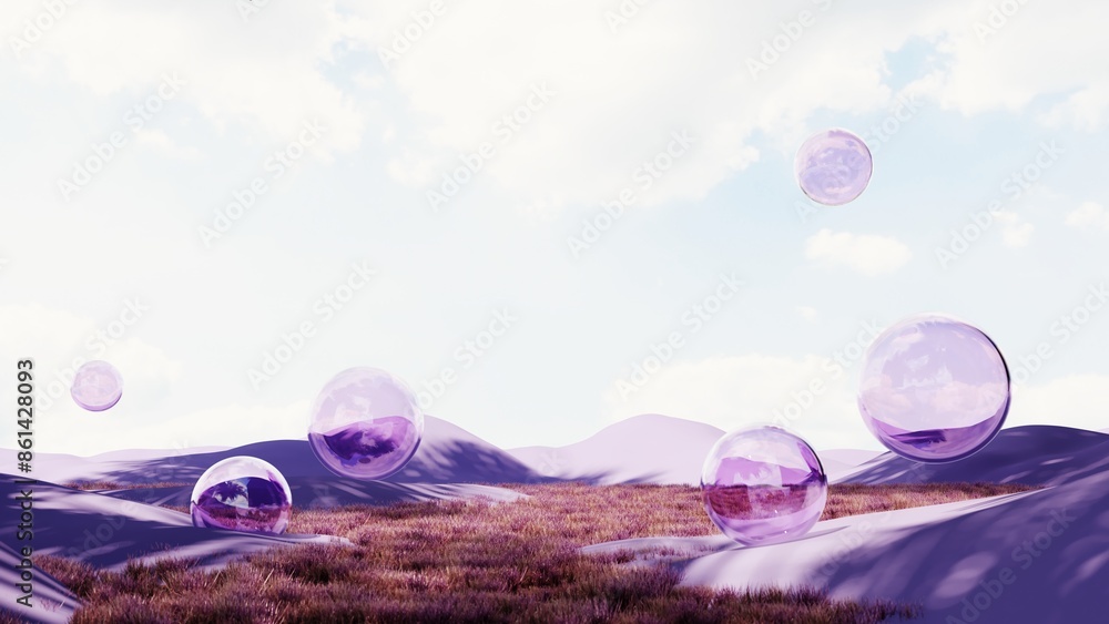 Poster fantasy world, futuristic fantasy image. 3d render of surreal landscape with water and colorful sand