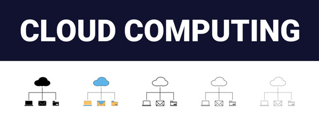 Different style cloud computing icons set collection on white background, cloud services, server, cyber security, Editable, filled, outline, line and stroke style can be used for web, mobile, ui,	
