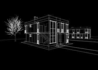 house building sketch architecture 3d illustration