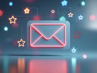 Fototapeta premium Loyalty Program Emails A glowing envelope with loyalty points and stars