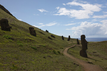 Easter Island Moai on a sunny autumn day view on a sunny spring day
