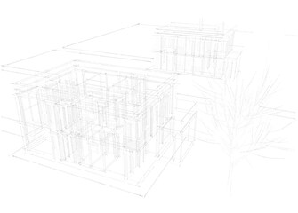 house building sketch architecture 3d illustration