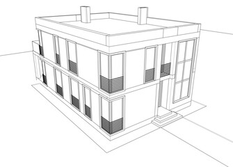 E:house building sketch architectural 3d illustration
