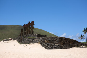 Obraz premium Easter Island Moai on a sunny autumn day view on a sunny spring day