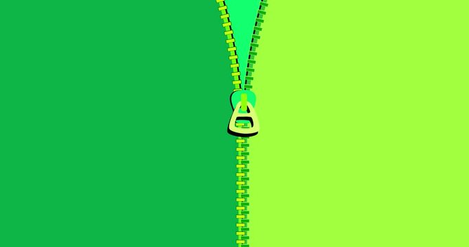Zipper transition fastener wipe vertical green isolated background. Cartoon animation preset good for any use. Motion design element. Business, ecology, art, education, science, fashion, etc...
