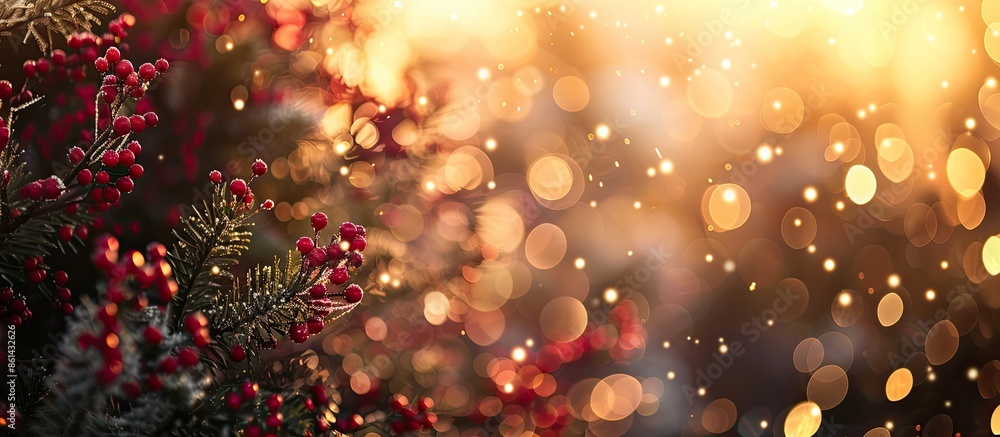 Poster Festive Christmas-themed abstract bokeh background with copy space image.